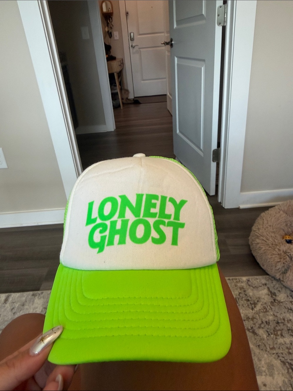 LONELY GHOST Neon Green and White Mesh Trucker Hat